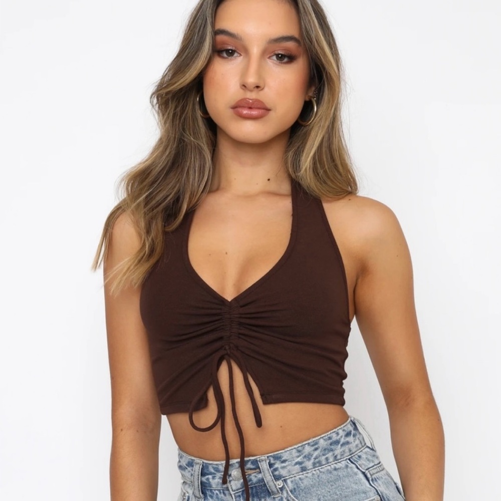 White Fox Boutique Brown Ruched halter top